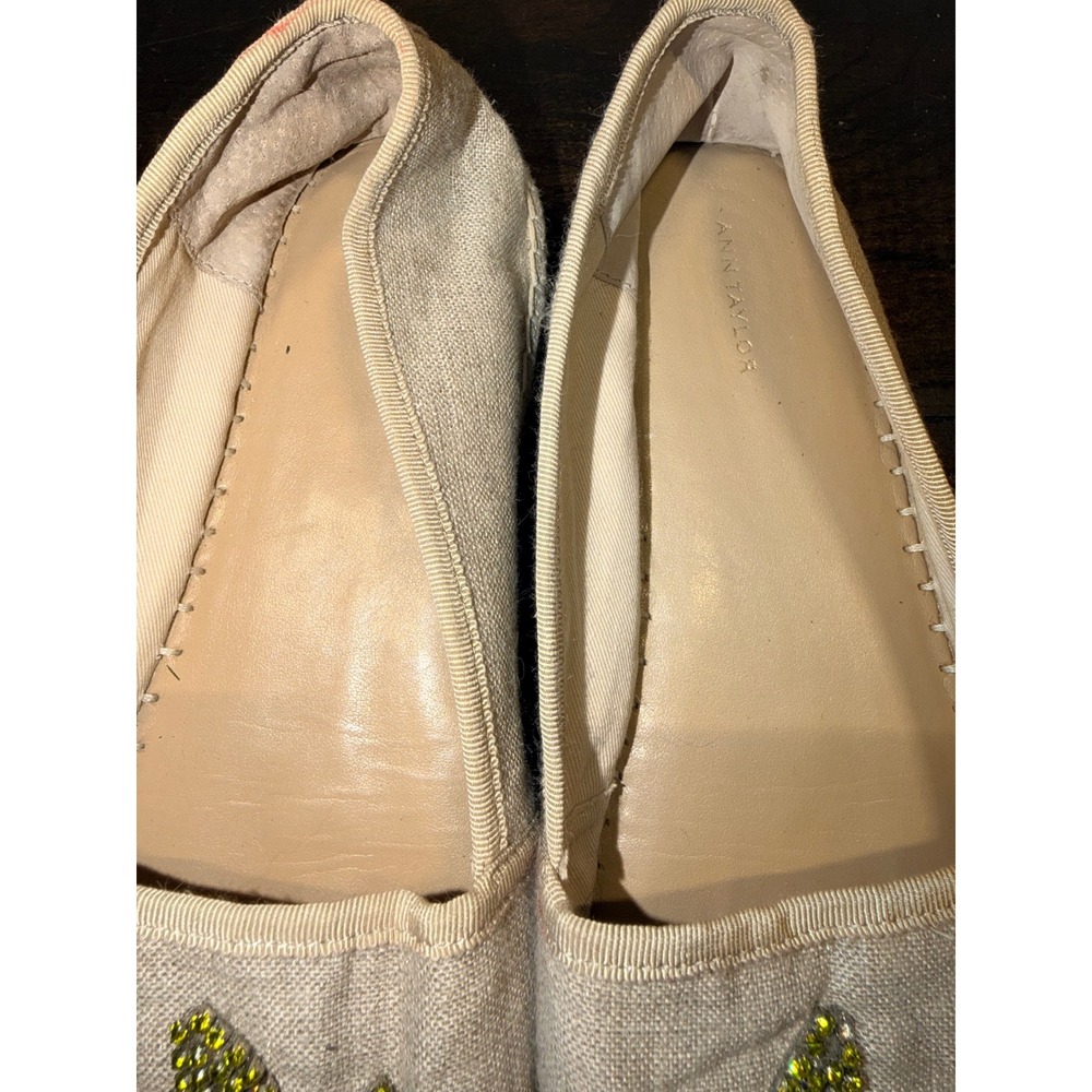 Ann Taylor Espadrilles Rhinestone Lemon Flats Tan Slip on Shoes Sz 9.5M - Picture 2 of 9